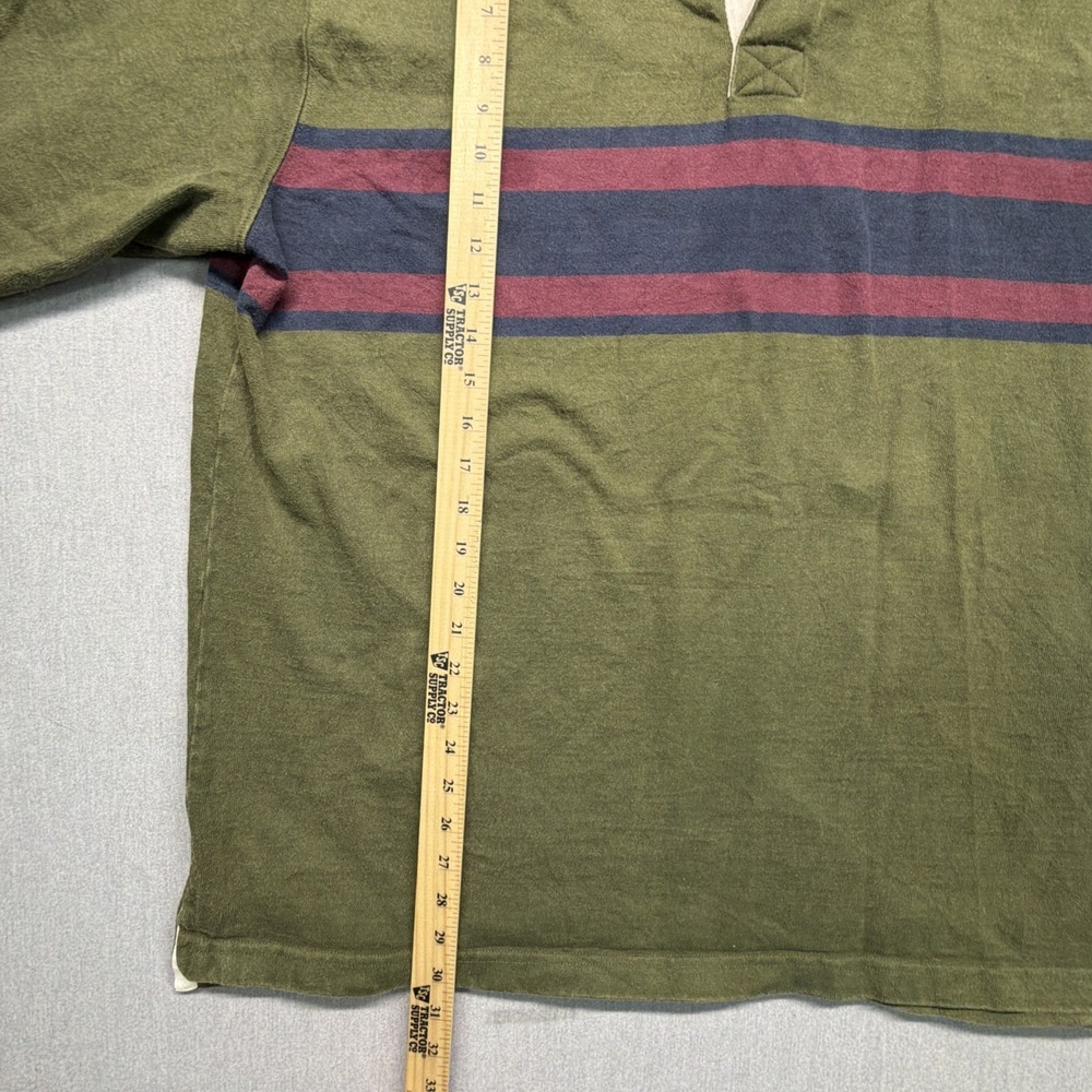 Vintage LL Bean Rugby Shirt Mens XL Green Striped Long Sleeve - Picture 5 of 6